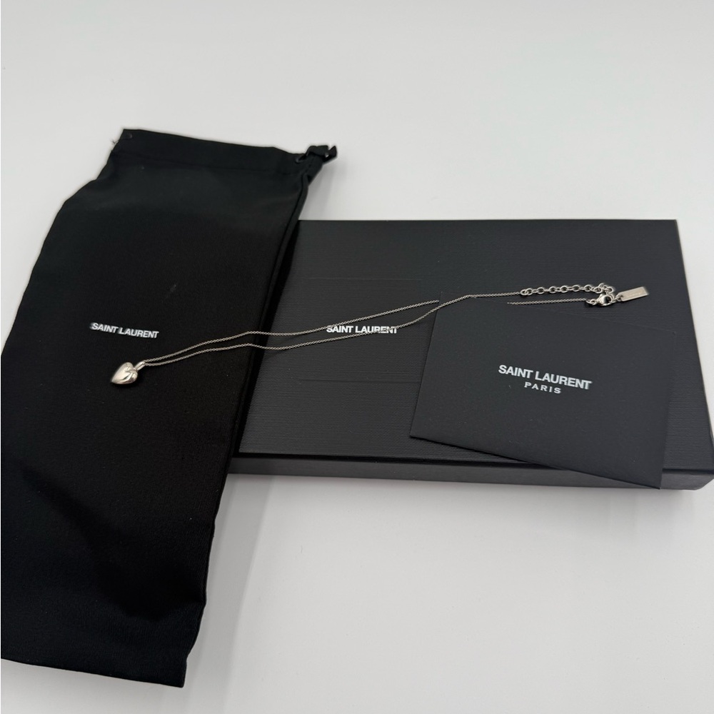 Saint Laurent Silver Heart Pendant Necklace